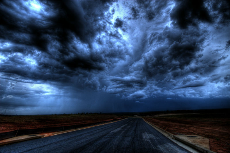 Storm over a road